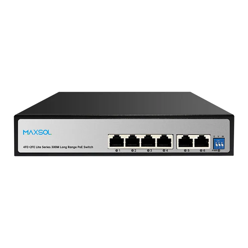 4-poorts AI-PoE-switch, 60W, groot bereik, 2 uplinks